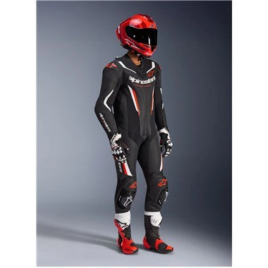 TUTA INTERA ALPINESTARS GP FORCE V2 LEATHER SUIT 1 PC BLACK WHITE RED FLUO