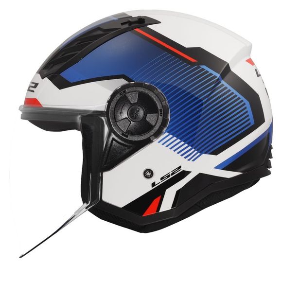 CASCO JET LS2 OF616 AIRFLOW II SOLAR E2206 BIANCO BLU ROSSO LUCIDO